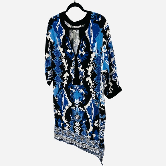 Chico’s blue white black ikat print contemporary artsy dress Size L - Picture 4 of 12